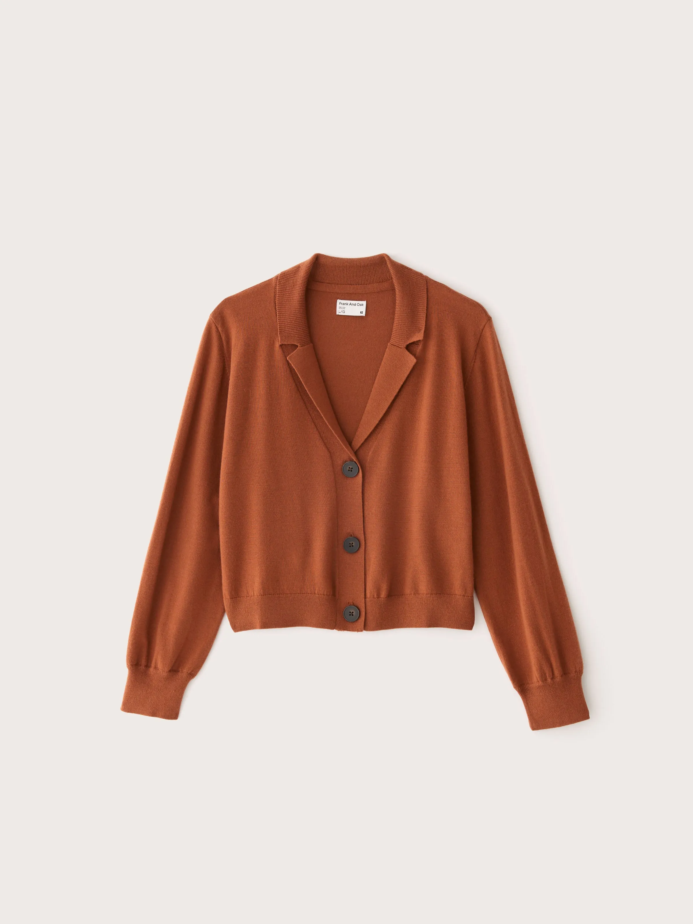 The Merino Wool Collared Cardigan in Burnt Sienna