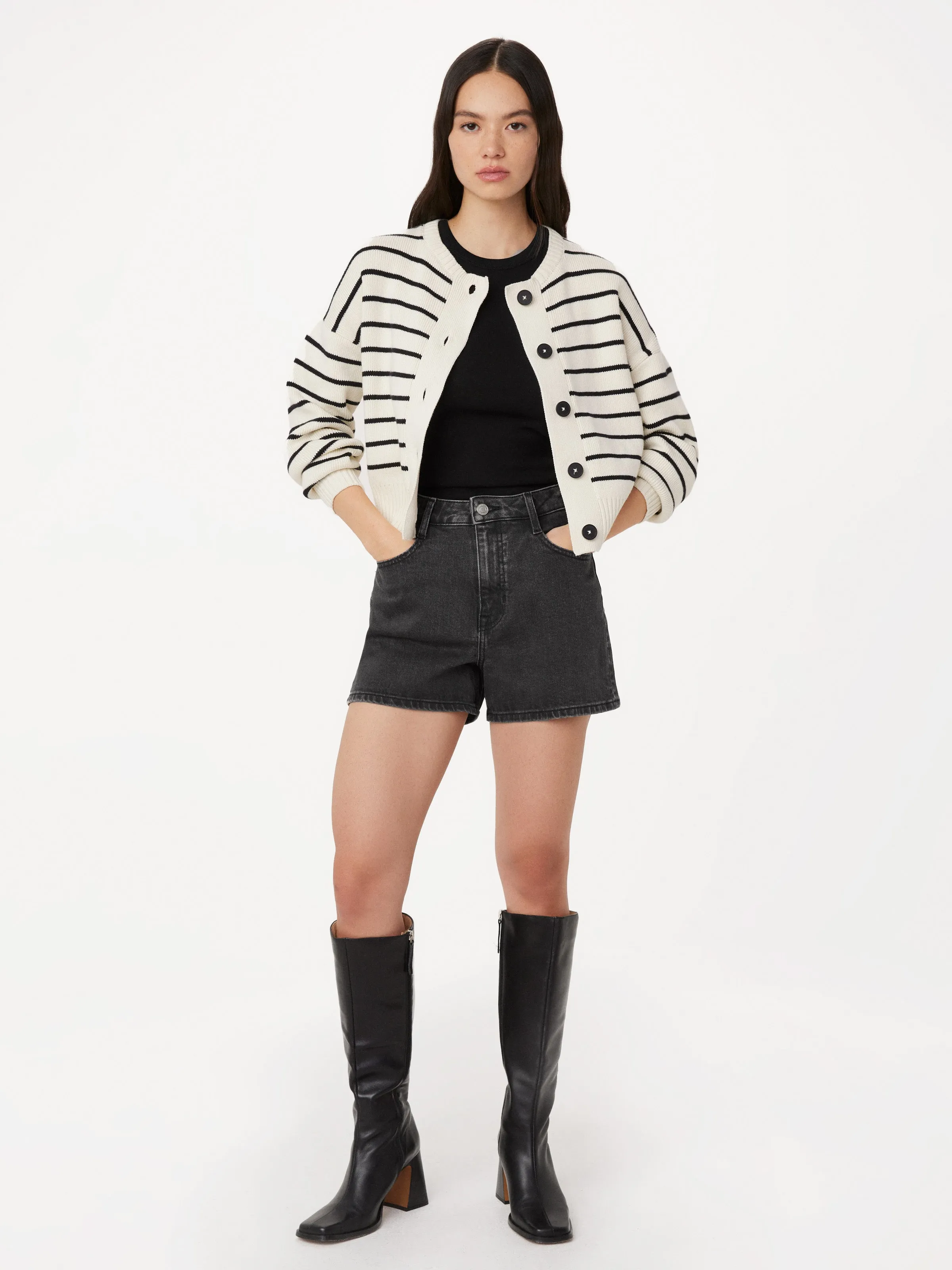 The Striped Bubble Cardigan in Black