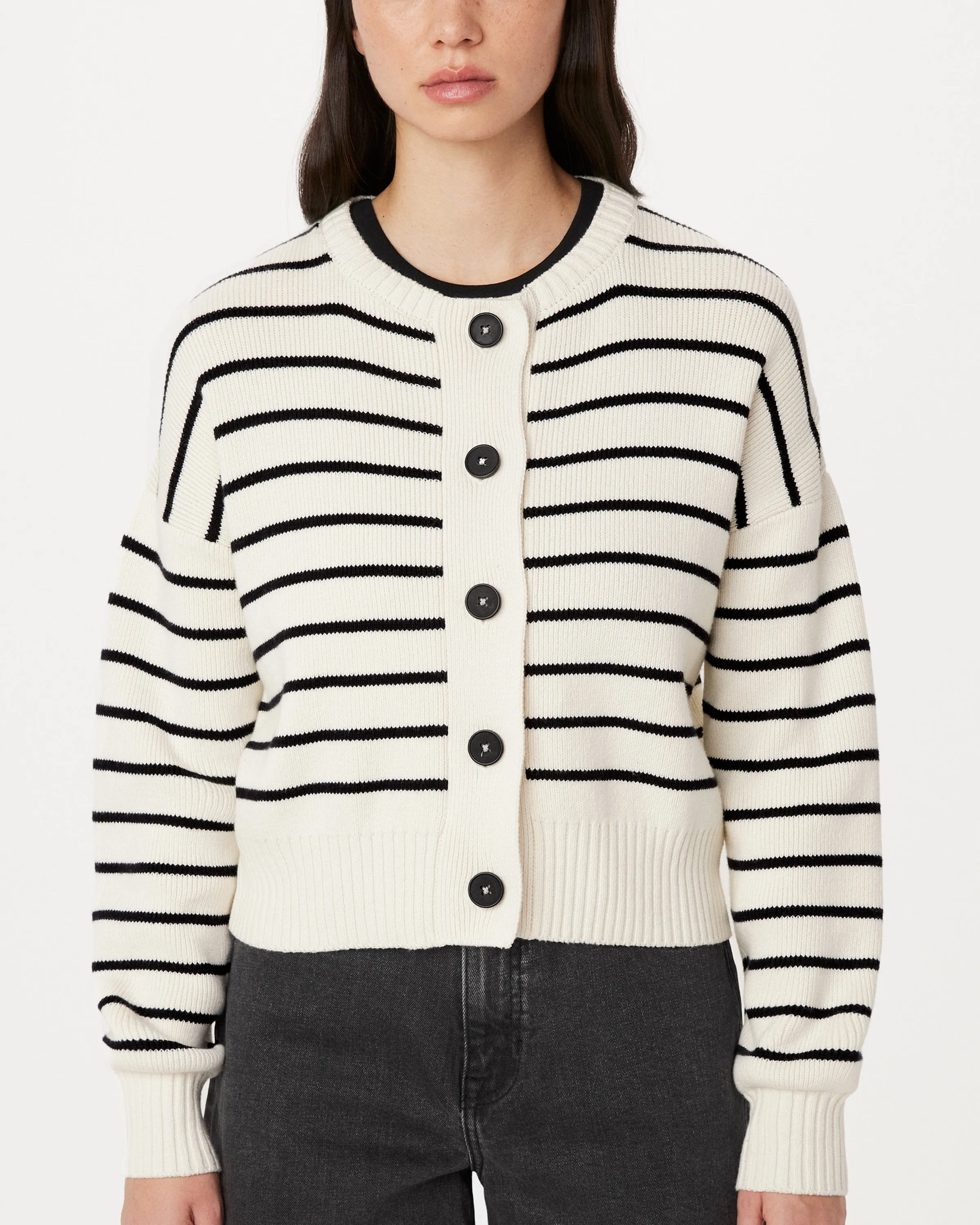 The Striped Bubble Cardigan in Black