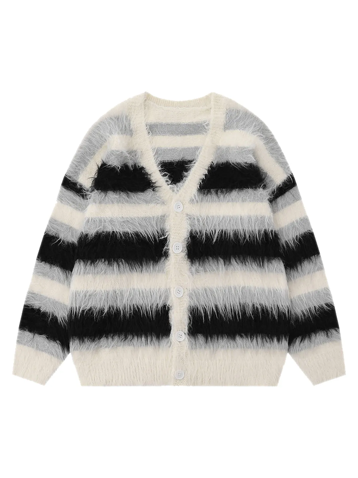 Thesupermade Mohair Striped V-Neck Cardigan Sweater