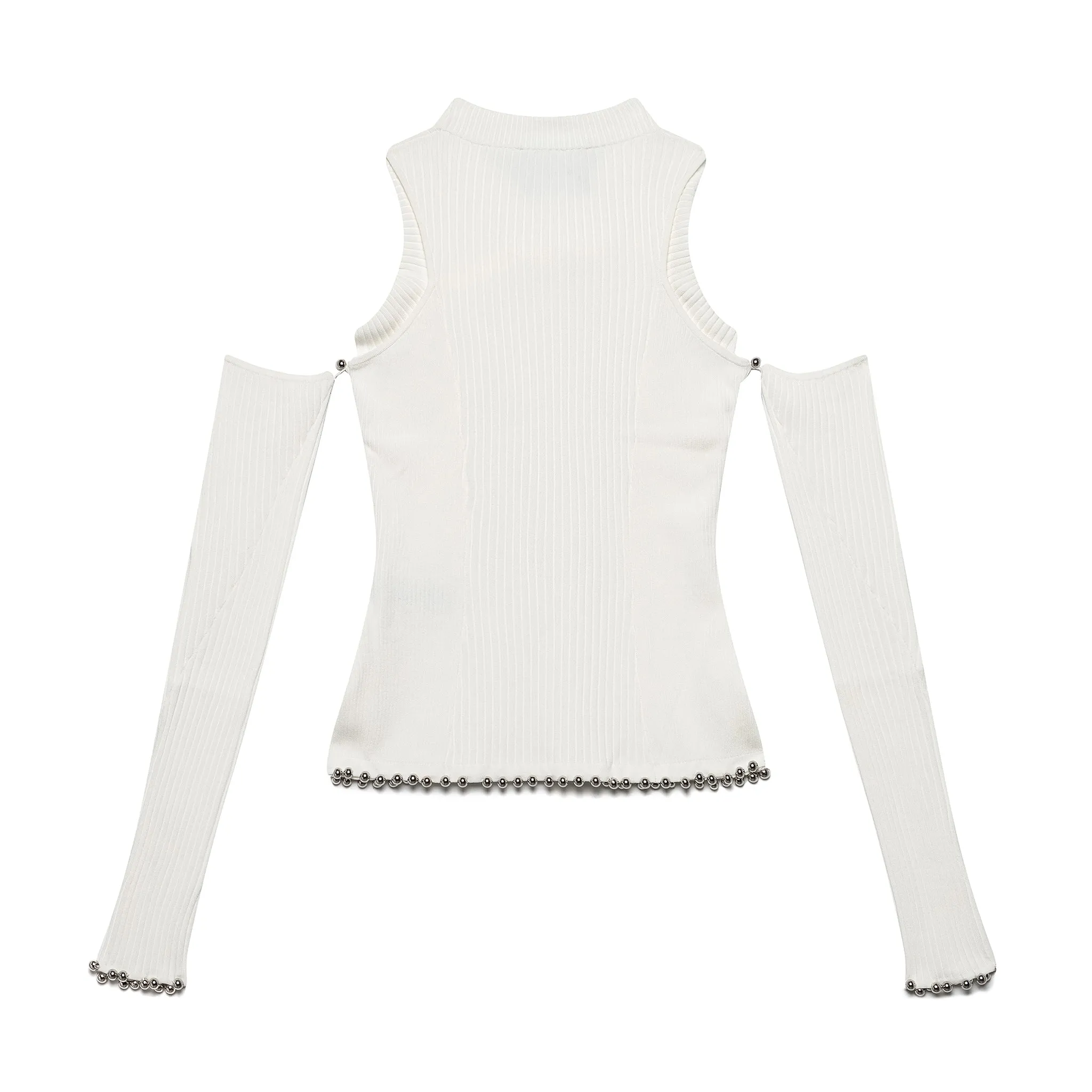 Twist Knit Top w/ Glove Sleeves - White