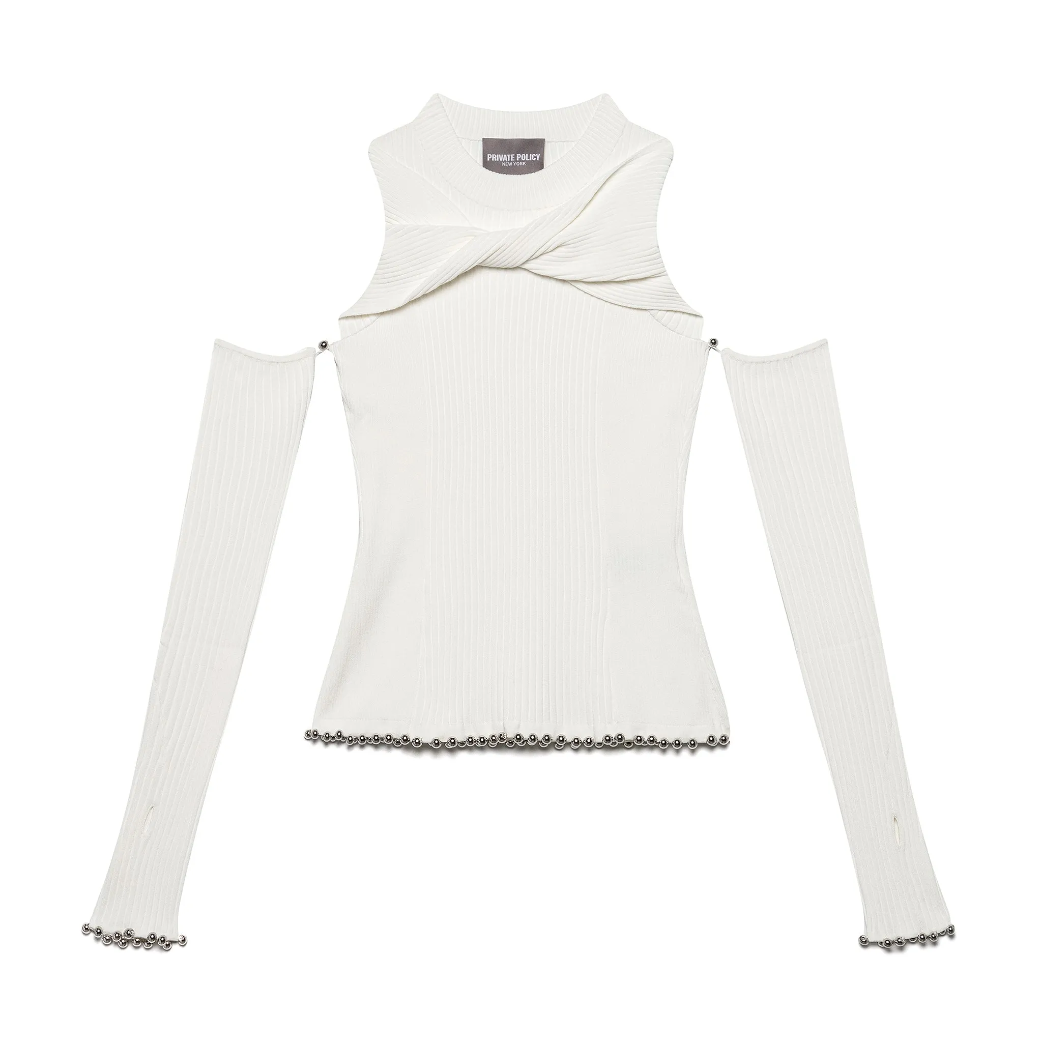 Twist Knit Top w/ Glove Sleeves - White