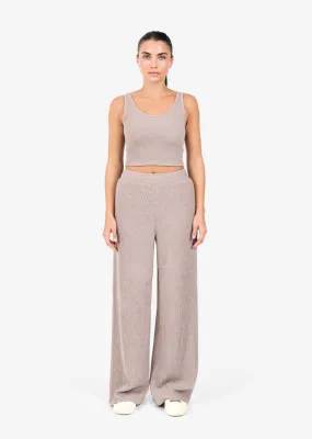 Wellness Rib Cropped Tank & Palazzo Pant Set Taupe