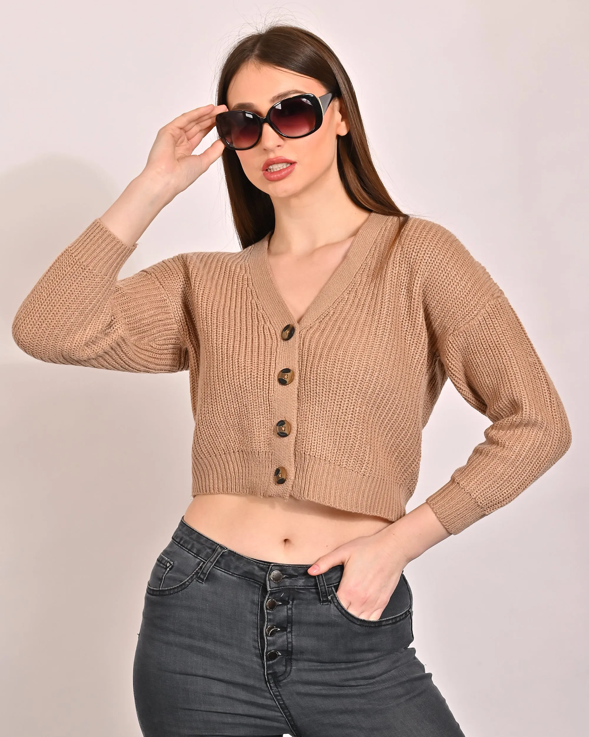 Women Beige Short Cardigan