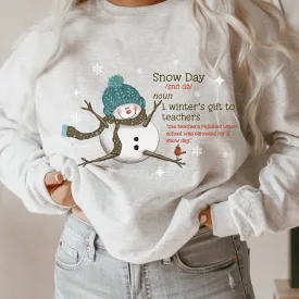 Women's Crewneck Sweatshirt, Snow Day Pullover, Comfy & Cozy, Snowman Gildan Sweatshirt, Ash, White or Sand Sweatshirt, Teacher's Pullover