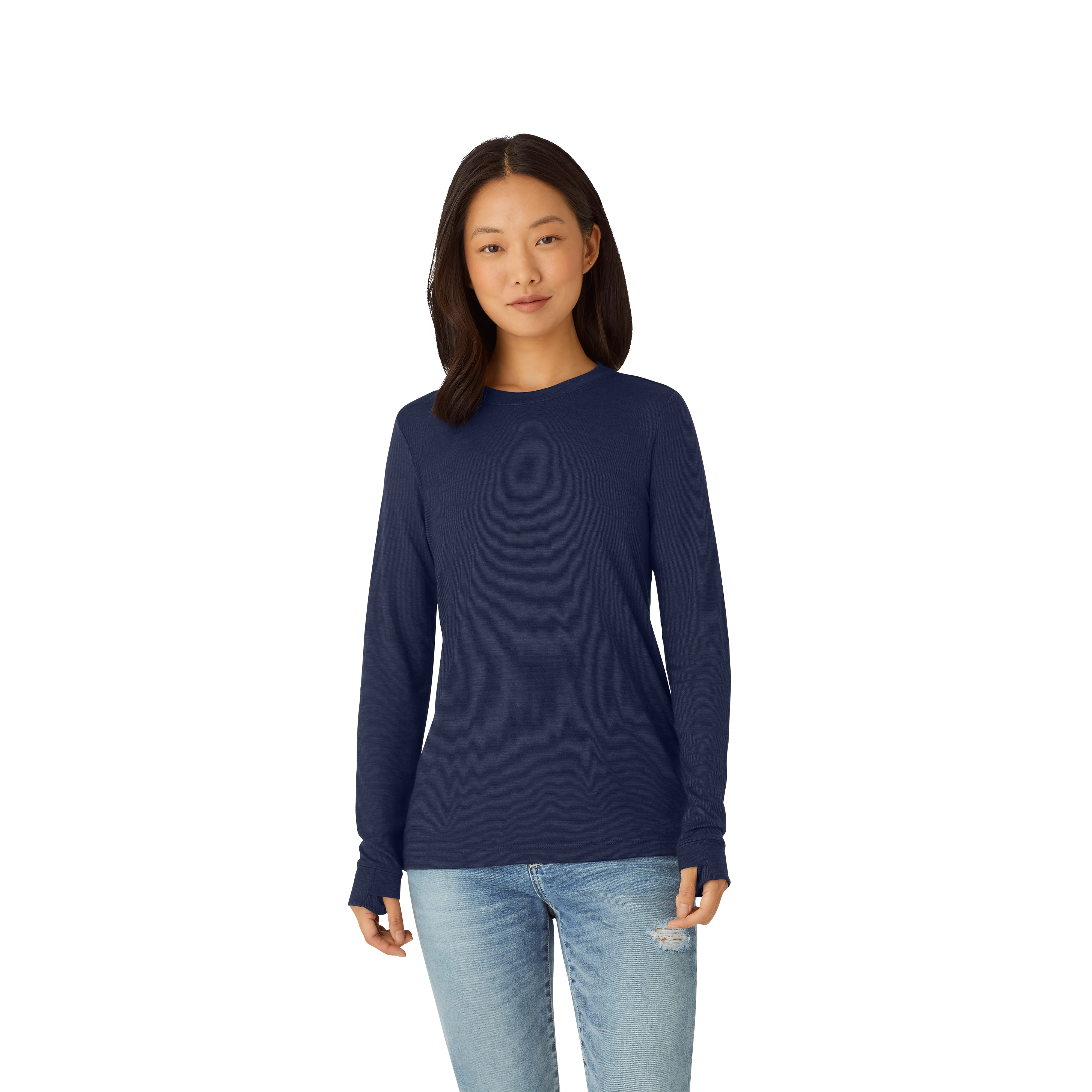 Women's Merino Wool Blend Crew Neck Long Sleeve T-Shirt