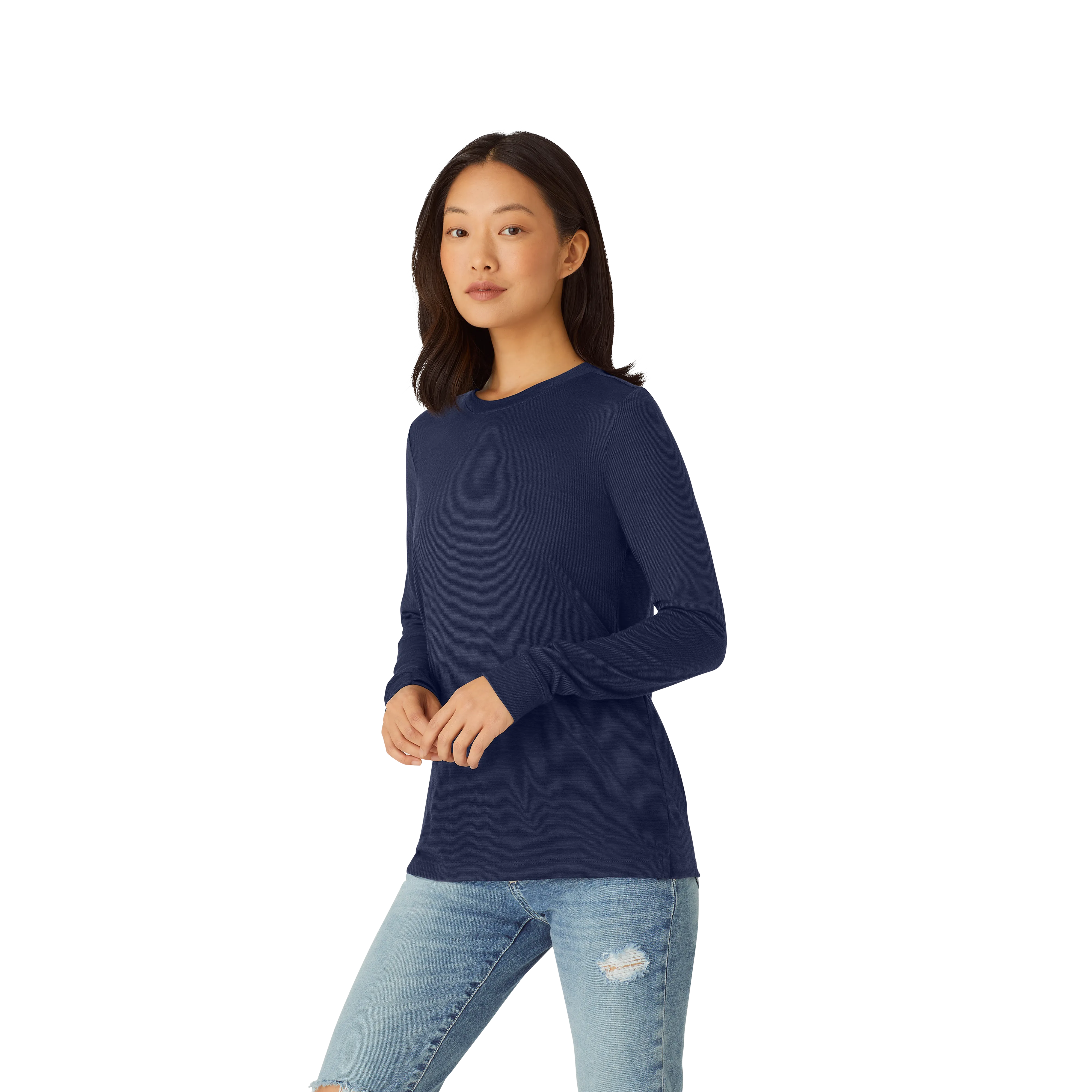 Women's Merino Wool Blend Crew Neck Long Sleeve T-Shirt