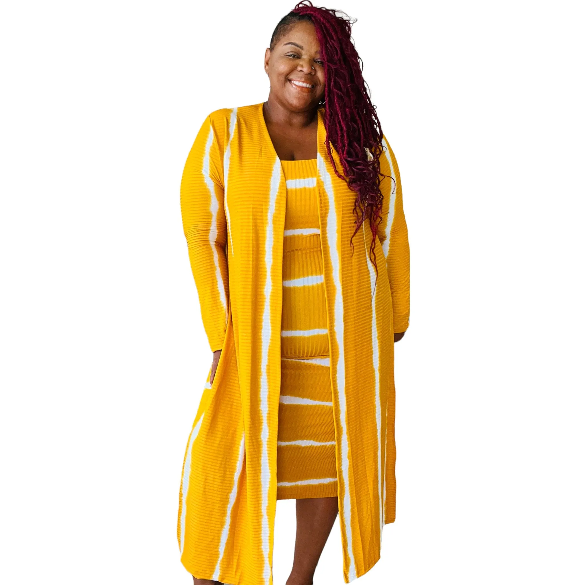 Women’s Plus Size Striped Halter Cardigan Set