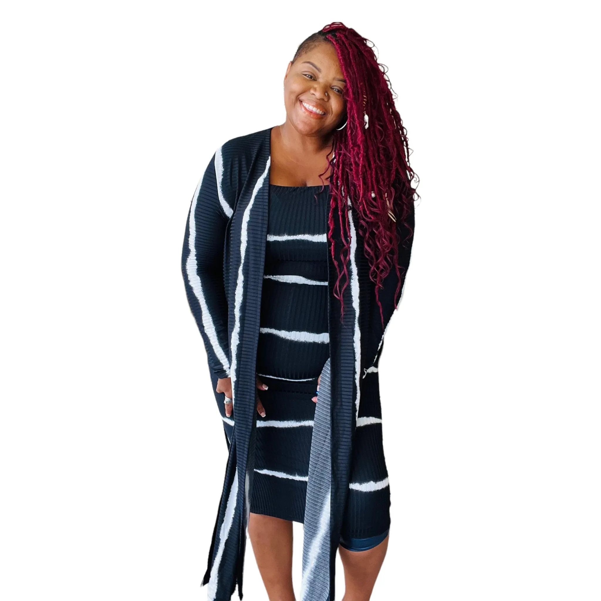 Women’s Plus Size Striped Halter Cardigan Set